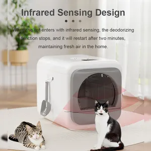 Factory Supply New Design Smart Deodorant Folding Cat Toilet Enclosed House Cat Litter Box With Drawer Scoop