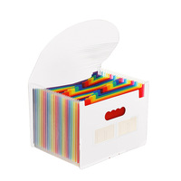 Carpeta de Archivo Expandible Tipo Acordeón Transparente Esmerilada Impermeable de PP con Impresión Personalizada en Negro, Azul y Rosa, con Bolsillos Arcoíris