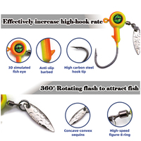 Hameçons de pêche au jig tête plombée 1/32oz, 1/16oz, 1/8oz, 1/4oz avec lame rotative et hameçon pour ver souple, pour la pêche au bar et au crappie en eau douce