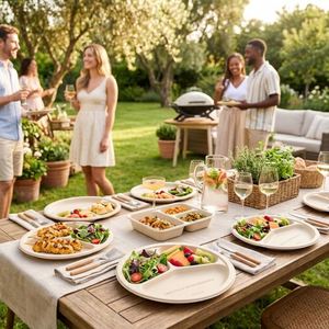 Assiettes jetables 100 % biodégradables à 3 compartiments, écologiques, pour fêtes, pique-niques, barbecues, vente en gros - Product Image 4