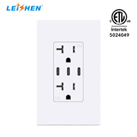 LEISHEN ETL Prise murale double 20 A Prise USB TR inviolable avec 3 ports USB C Prises de charge triples