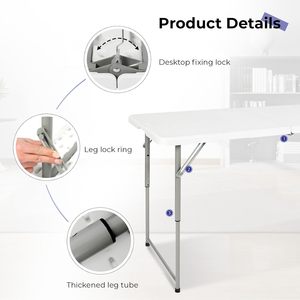 Byliable Mesa plegable de plástico de alta resistencia portátil de 4 pies con asa de transporte de altura ajustable blanca-1 año de garantía - Product Image 4
