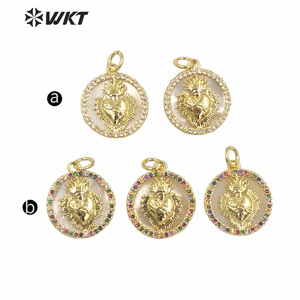 WT-MP167 Très Offres Spéciales plaqué or coeur pendentif amour coeur or vadrouille CZ RÉGLAGE coeur femmes pendentif religieux - Product Image 3