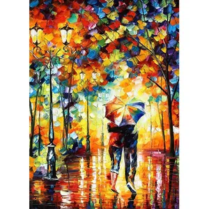 زوجين عقد مظلة في يوم ممطر ديي الماس الفن اللوحة الحفر الكامل التطريز عبر غرزة هدية ديكور المنزل
