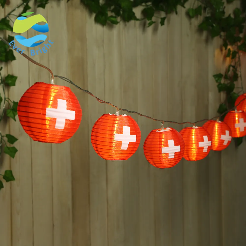 Ever Bright 5.9ft 10 LED Nylon Fabric Switzerland Lantern Custom Country Lantern Waterproof Garden LED Outdoor String Lights