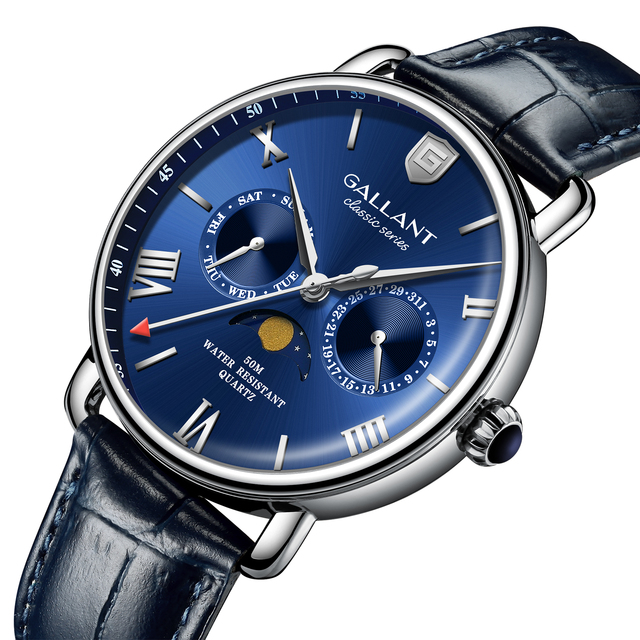 Cheapest Oem Alloy case Genuine Leather Strap Quartz Movement Mineral Glass Moon Phase Men Wristwatches