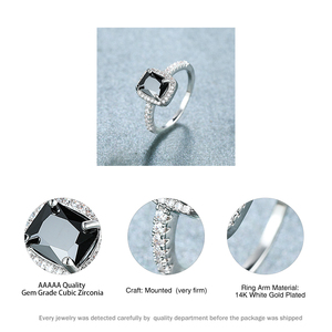 Luxe Femme Noir Carré Zircon Pierre Bague De Fiançailles Charme Couleur Argent Bijoux De Mariage Pour Les Femmes - Product Image 4
