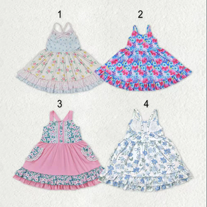 ชุดเดรสเด็กผู้หญิงสไตล์วินเทจลายดอกไม้ แขนกุด ระบายอากาศได้ดี ความยาวระดับเข่า สำหรับฤดูร้อน - Product Image 1