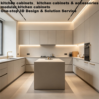 Conception intégrée moderne avec poignées sur mesure pour les armoires de cuisine et solution de conception 3D tout-en-un pour les villas