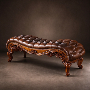 Panca per Fondo Letto in Legno Massello Intagliato Stile Americano Antico, Chaise Longue in Vera Pelle per Arredamento <span class=keywords><strong>Camera</strong></span> <span class=keywords><strong>da</strong></span> Letto di Lusso - Product Image 3