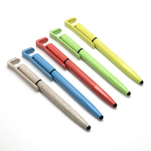 Stylo bille multifonctionnel 3-en-1 en paille de blé écologique avec support de téléphone et stylos bille pour écran tactile, personnalisable avec logo - Product Image 1