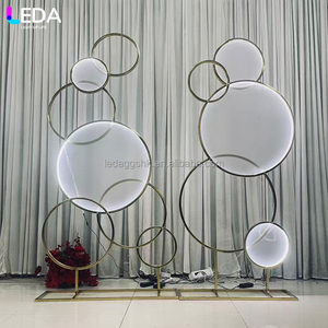 LEDA Wedding Party Events <b>Decor</b> Luxury Round Gold LED Metal Flower <b>Arch</b> Set Backdrop - Product Image 1