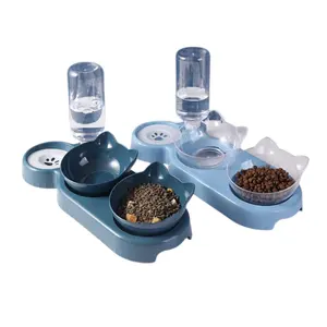 애완 동물 고양이와 개 피더 자동 물 공급기로 화 방지 디자인 애완 동물 그릇 플라스틱 그릇 도매 3 in 1 개 사진
