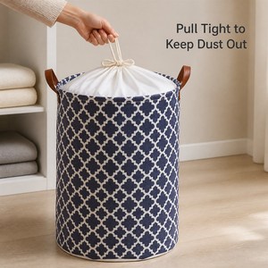 Panier à linge KUYUE avec cordon de serrage, poignées en cuir PU, motif treillis, pour le linge et les jouets - Product Image 5