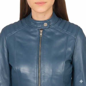 Chaqueta de Cuero de Oveja Azul Polvoriento Hecha a Mano y con Ajuste Personalizado para Mujer, Acabado en Algodón, Edición Premium de Invierno |   Genuino - Product Image 2