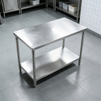 Table de préparation commerciale à double niveau en acier inoxydable avec étagère inférieure pour restaurant, laboratoire, buanderie