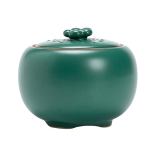 Boîte à thé en céramique, petite, ronde, vert foncé, hermétique, avec couvercle en bambou, pour les voyages - Product Image 3