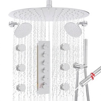 HOMEDEC Ensemble de douche pluie 16 pouces avec double pommeau mural 6 pouces, vanne 5 voies, douchette à main 2 fonctions et jets latéraux, nickel brossé