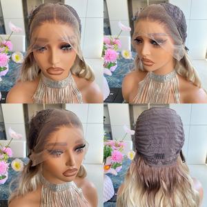 Pelucas sintéticas súper suaves y lisas con efecto ombre rubio, de alta resistencia, con encaje 13x4, fabricadas por Manufacturing. - Product Image 6