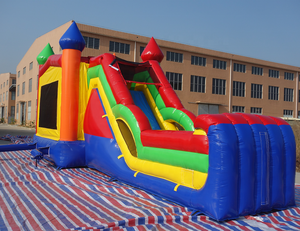 Château gonflable commercial en PVC de qualité supérieure, combo toboggan et aire de saut, taille personnalisable, installation facile pour les locations de fêtes d'enfants - Product Image 1