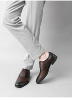 Chaussures habillées en cuir véritable pour hommes, chaussures de loisirs souples, lacets, brogues, chaussures de bureau formelles, chaussures plates décontractées, mocassins britanniques