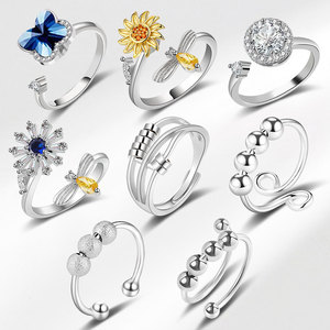 Anillos Antiestrés Giratorios Multiestilo, Ajustables, Coloridos, de Circonia, Cobre Chapado en Oro, Joyería para Aliviar el Estrés para Mujeres - Product Image 1