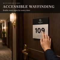 Panneau de numéro de chambre d'hôtel en braille, panneau de porte en acrylique 3D avec chiffres en relief, acier inoxydable brossé, signalétique tactile pour porte d'hôtel