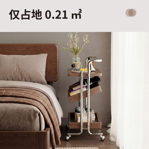 Winterwood Solid Wood Movable Side <b>Table</b> <b>With</b> <b>Wheels</b> Bedside <b>Coffee</b> <b>Table</b> Living Room Furniture Walnut Color - Product Image 2