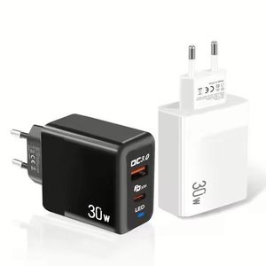 US/EU//UK <b>Plug</b> 30W USB <b>C</b> Phone <b>Charger</b> QC3.0 Fast Charging A+<b>C</b> Dual Port Power Adapter With Led Light for 16 15 14 13 12 Pro Max - Product Image 2