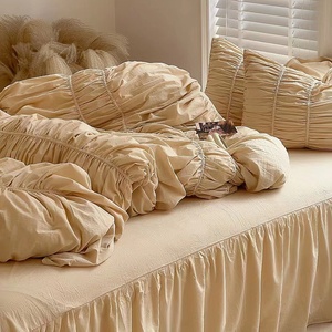 100% cotton Duvet cover Set Ruffle ren cạnh kem tự nhiên rửa sạch tất cả các mùa <span class=keywords><strong>Comforter</strong></span> Bìa giường váy bedding Set - Product Image 3