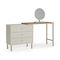 Ensemble coiffeuse crème cannelée, bureau de maquillage pliable en métal doré avec miroir rond, coffre de rangement pour chambre à coucher
