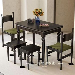 Solid Wood Folding Dining <b>Table</b> Rectangular Black American Style Vintage For Small Apartments - Product Image 4