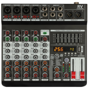 Mezclador de Audio Profesional de 4/6/8 Canales con Compresor, Ecualizador de 7 Bandas, Efecto DSP de <span class=keywords><strong>256</strong></span>, USB, Bluetooth - Product Image 1