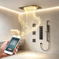Douche encastrée au plafond Beyoon avec effet pluie et cascade, 23*15 pouces, pommeau de douche LED musical, robinet de douche thermostatique, vanne de douche en laiton