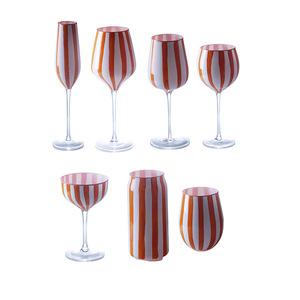Copa de vino pintada a mano con rayas blancas y naranjas creativas modernas para el hogar, copa de vino tinto elegante y para copa de champán - Product Image 5