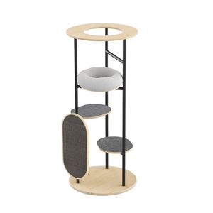 YOUME lujo moderno gato Torre minimalista multinivel gato árbol cama Scratch Pad pasos clásico madera lana gato condominio para Halloween - Product Image 4