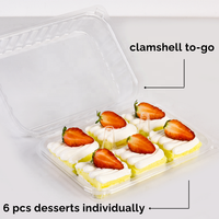 Barquettes d'emballage jetables en gros pour boulangerie, en PET transparent, type coquille, 6 compartiments, mini-contenants en plastique de 2 pouces pour desserts et gâteaux
