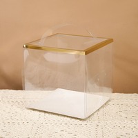 Boîte à gâteau carrée transparente en PET de 2 mm avec logo personnalisé OEM, poignée, matériaux recyclés de qualité alimentaire, marquage à chaud, vente en gros, cadeau de boulangerie