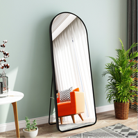 Grand Miroir de Dressing Doré et Noir, Design Ovale Moderne et Glamour, Arqué, à Poser au Sol, à Fixer au Mur ou Autoportant, Corps Entier