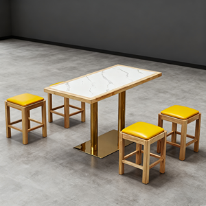 Meubles de café ensemble de table à manger rectangulaire en acier inoxydable table à manger de luxe en bois massif de restauration rapide pour <span class=keywords><strong>restaurant</strong></span> 70 à 70 - Product Image 2