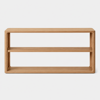 Table console en bois massif artisanal de luxe haut de gamme avec deux compartiments longs et des formes courbes pour le salon ou l'entrée