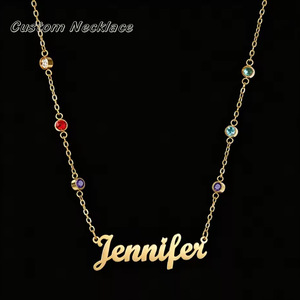 Dropshipping POD Custom Gold Plated <b>Name</b> Necklace Pendant With Birthday Diamond O <b>Chain</b> For Women Classic Style - Product Image 1
