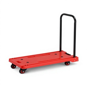 Chariot à plateforme en plastique rouge avec poignée en acier, quatre roues, industriel, durable, 1200x600 mm - Product Image 1