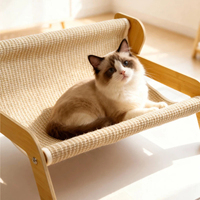 Lit-griffoir minimaliste en bois 2-en-1 pour chat, grand tapis rafraîchissant d'été, chaise longue pour chat, maison pour chat résistante aux griffures et sans perte de poils