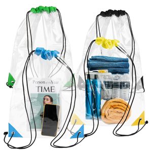 Promotional Cheap Gift Custom Printed Small Waterproof Draw String Pouch Plastic Transparent PVC Clear Backpack Drawstring Bag