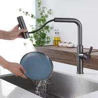Robinet de lavabo mural moderne en acier inoxydable finition chromée, 2 poignées, 2 trous, avec capteur tactile, fonction douche pluie et douchette extractible
