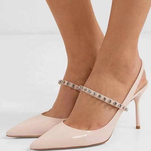 New Arrivals Rhinestone Decor Thin Heel Women Dress Shoes Patent Leather Buckle Strap Ladies Pointed Toe Slingback Dating <b>Pump</b> - Product Image 1