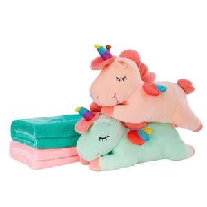 爱飞玩具特色产品毛绒动物可爱独角兽马毛绒玩具抱枕附身儿童宝宝保暖毛毯 - Product Image 1