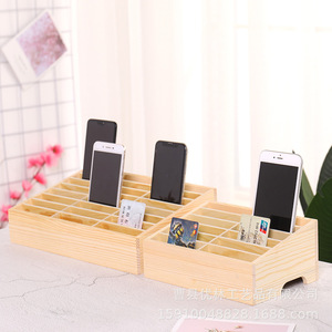 Boîte de rangement pour téléphone en bois massif avec plusieurs compartiments, organisateur de bureau, support de bureau rectangulaire - Product Image 4