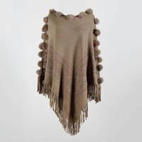 Cape d'hiver en fourrure de lapin pour femmes Pull-over en fausse laine avec pompons